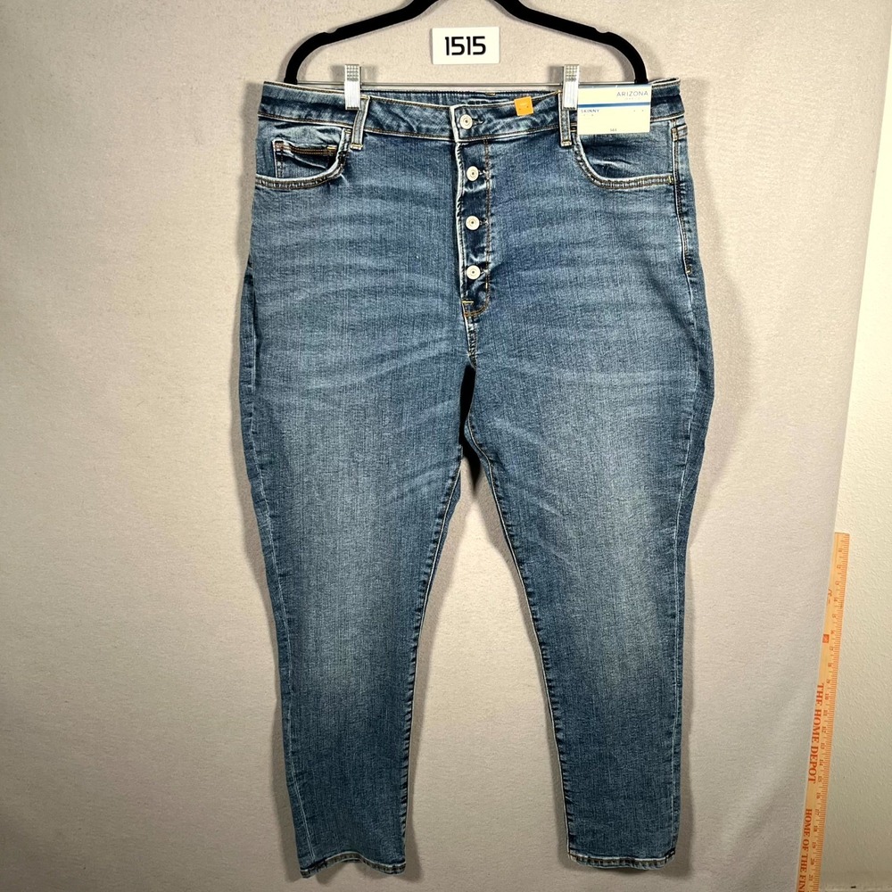 Arizona Jeans Co Womens 19‎ Blue Denim Stretch Button Fly Skinny Leg Whiskering
